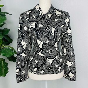 Vintage Giancarlo Ferrari Paisley Black & White Pique Print Zip up Jacket